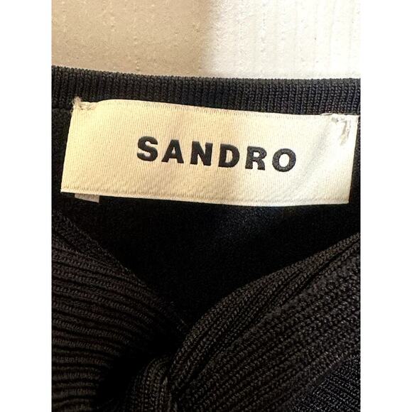 SANDRO Black Ribbed Knitted Twisted Cutout Top Stretchy Fabric Jumpsuit 36 US 4 - Picture 7 of 10